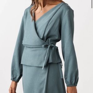 GUC vetta vintage collar wrap blouse emerald XS